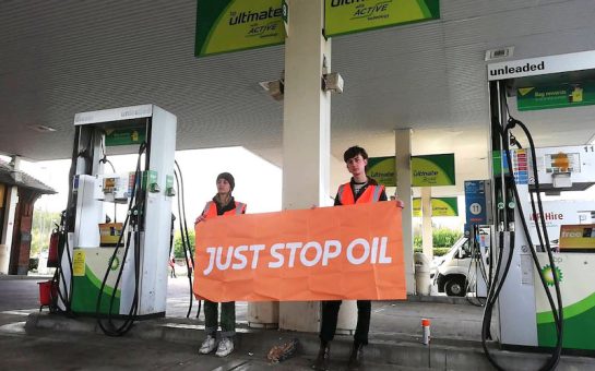 Just Stop Oil activists outside petrol station