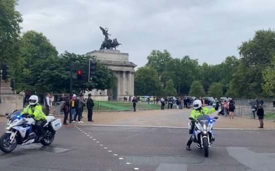 Police prepare for the arrival of the Queen's coffin