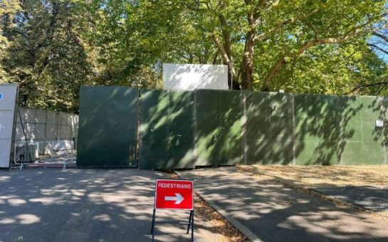 signs blocking off part of Finsbury Park