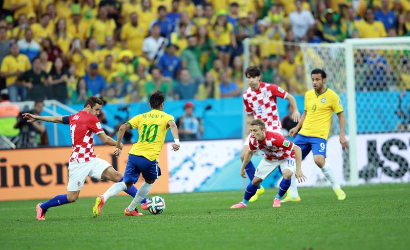 Neymar on the ball against Croatia in the 2014 World Cup match