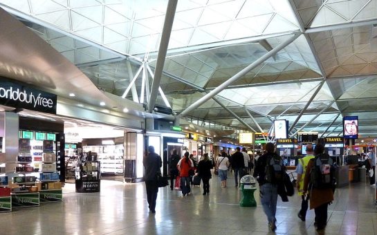 London Stansted airport interior, near a Duty Free Shop