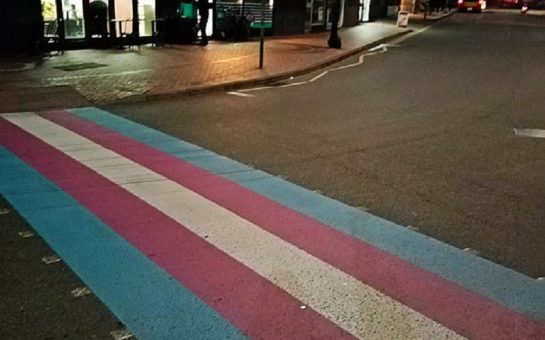 Crossing installed in support of the transgender community by Sutton council in 2021