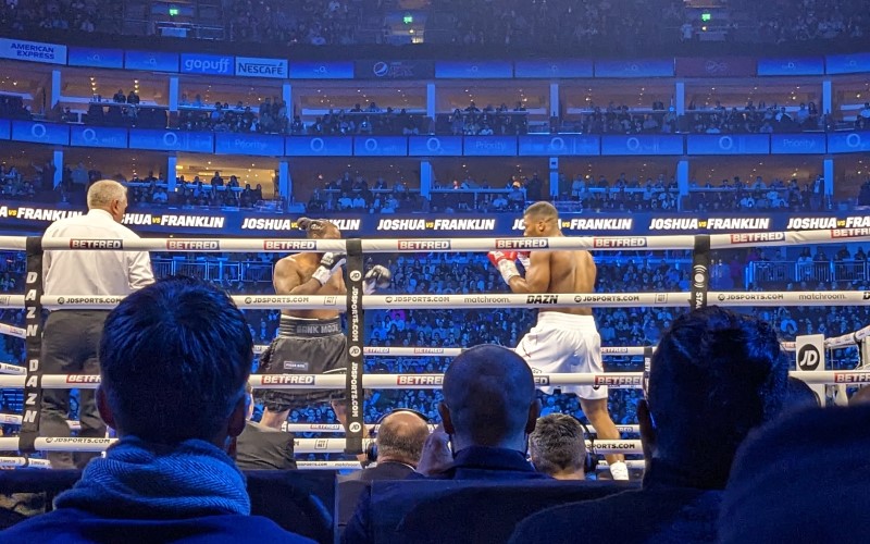 Anthony Joshua and Jermaine Franklin in the ring at the O2 Arena