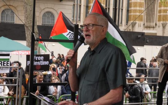 Corbyn delivered his speech at the end of the march outside Downing Street.