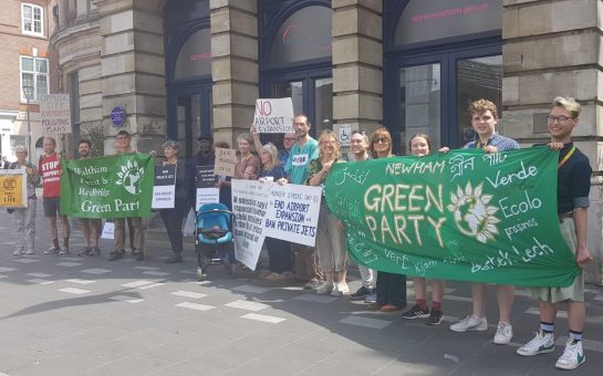 Newham’s two Green councillors joined local residents to protest ahead of the planning hearing. Credit: Ann-Marie Ashton