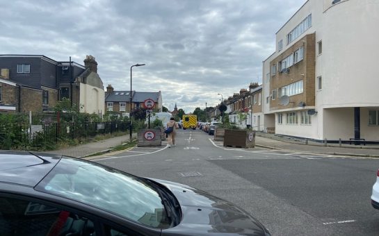 An ambulance passes through Homerton low traffic neighbourhood.