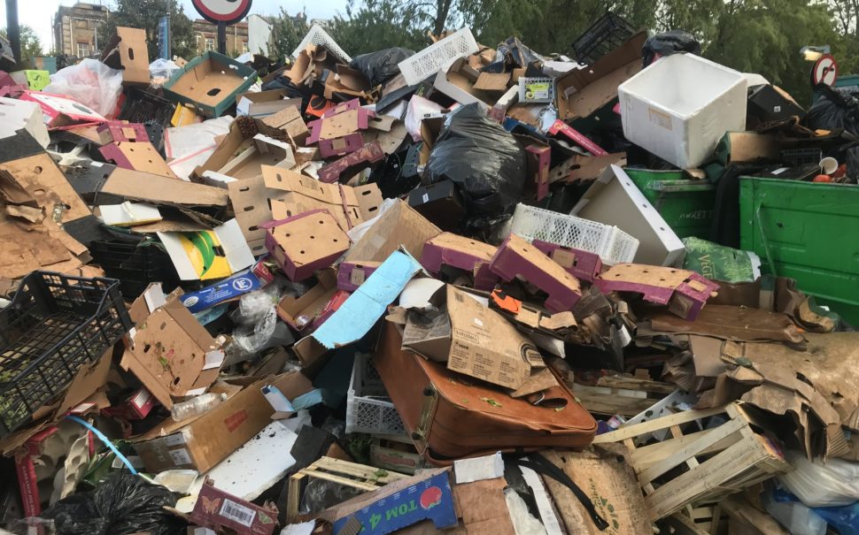 Rubbish piled up on Whitechapel Road