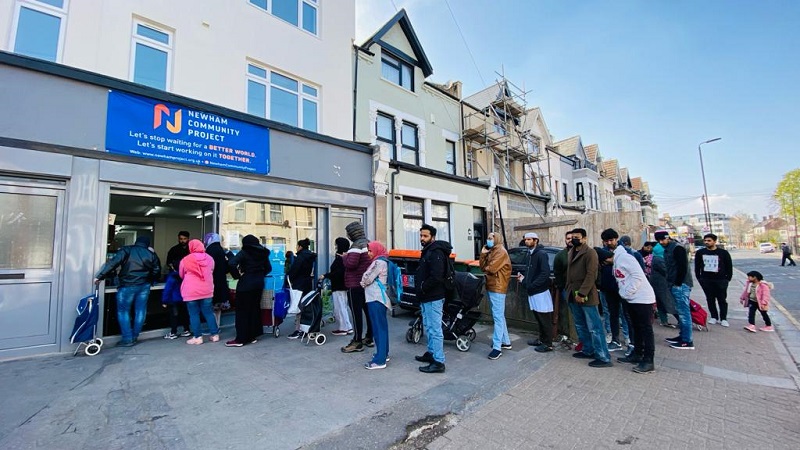 A queue outside the Newham Community Project foodbank