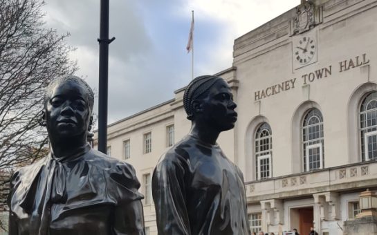 Warm Shores, a monument to the Windrush generation, in front of the Hackney Town Hall
