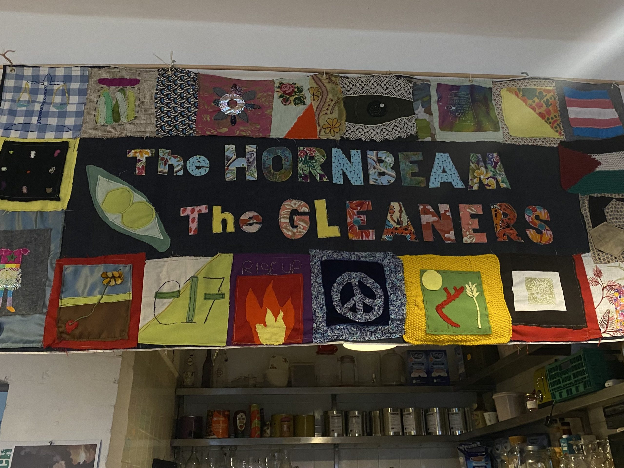 Quilt that hangs in the Gleaners Cafe.