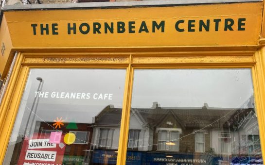 Yellow-fronted Gleaners Cafe on the ground floor of the Hornbeam Centre, Waltham Forest.