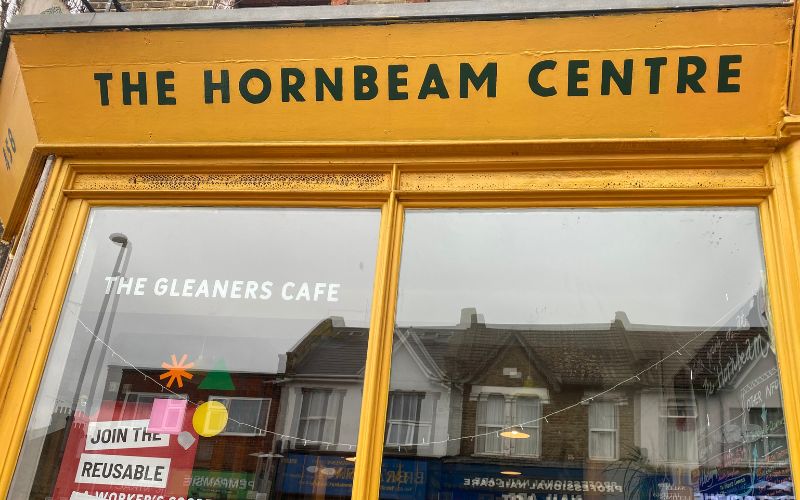 Yellow-fronted Gleaners Cafe on the ground floor of the Hornbeam Centre, Waltham Forest.