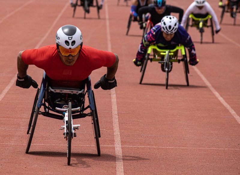 Wheelchair racing on athletics track
