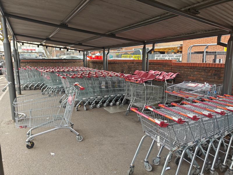 Trolleys at Sainsbury’s in Hornchurch, Essex (Credit: Bridget O'Sullivan)