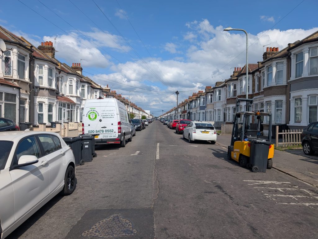 Henley Road, a residential street in Barking and Dagenham; lowest for both GDHI and Tree Cover.