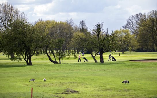 Golfers on the Royal Mid Surrey Golf Course in Richmond, England.