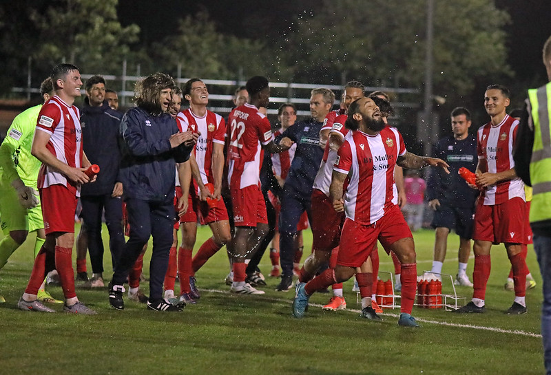 Hornchurch F.C celebrating a win in National League South this seaon.