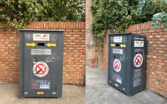 Weapon bin outside a church in Stoke Newington