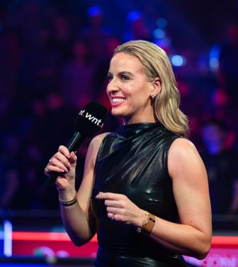 Emily Frazer at the 2025 Mosconi Cup at Alexandra Palace