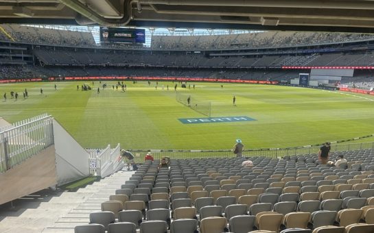 Perth's Optus Stadium pictured from the stands ahead of the first morning of The Ashes (Credit: Callum Humphrey)