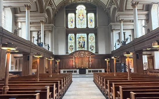 characterized by a large nave, light colors, baroque style