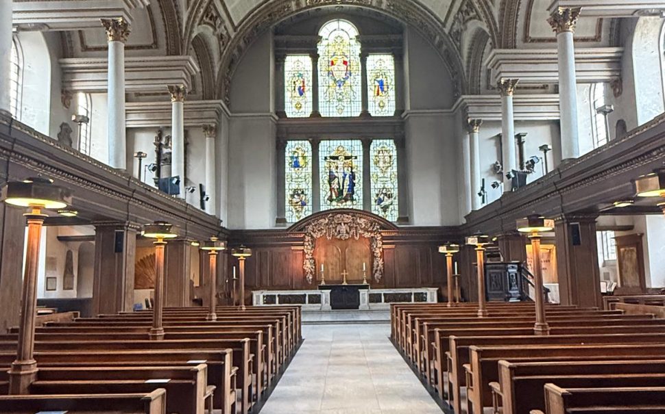 characterized by a large nave, light colors, baroque style