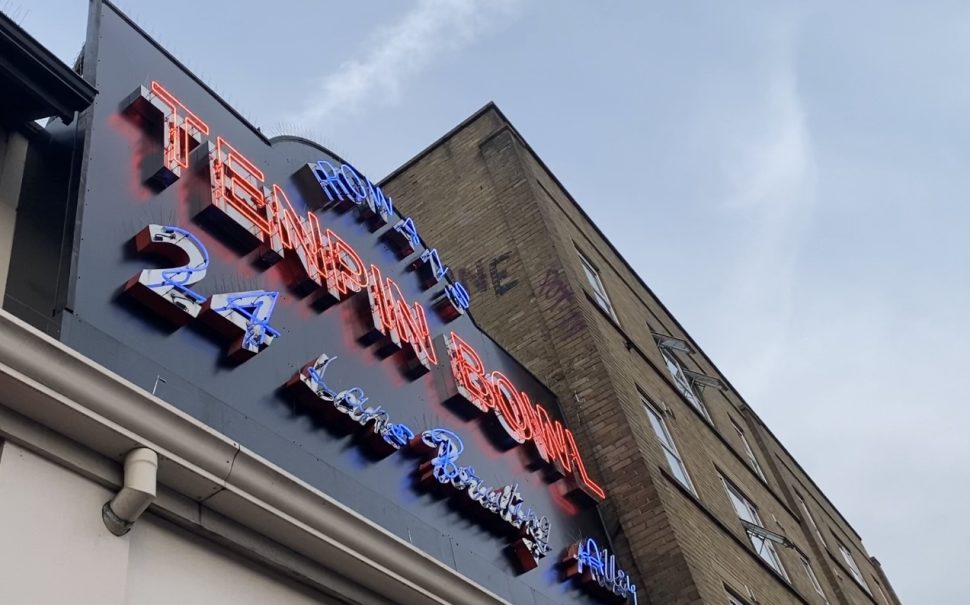 neon sign for rowans tenpin bowl