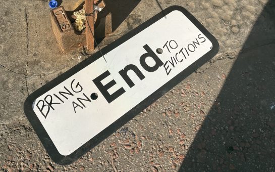 Bring an end to evictions protest sign