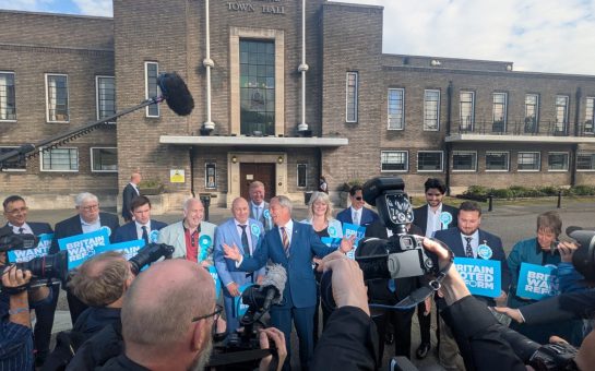 Nigel Farage speaks to crowds outside Havering Town Hall