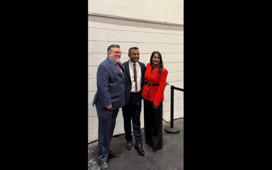 newly-elected Newham mayor Forhad Hussain (centre) with