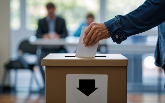 A person putting a voting slip into a ballot box (Credit: Free to use from Pixabay)