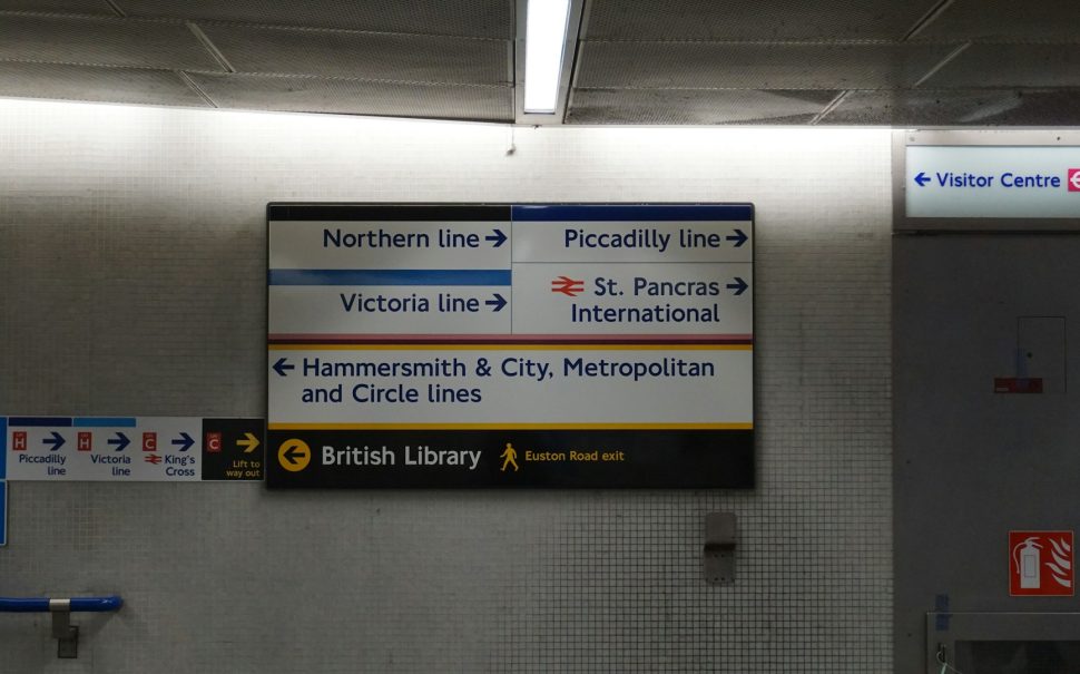 Sign showing the Northern, Victoria and Piccadilly Tube Lines