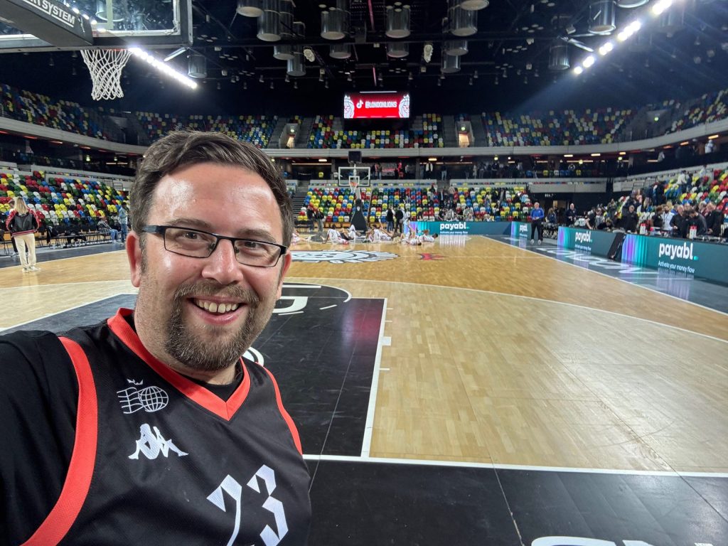 Phil Groves court-side at the Copperbox arena.