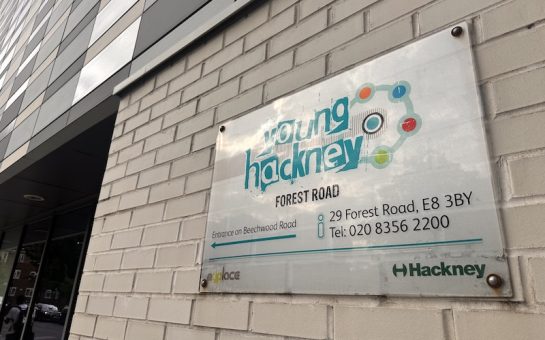 Photo of a sign outside a 'Young Hackney' youth hub.