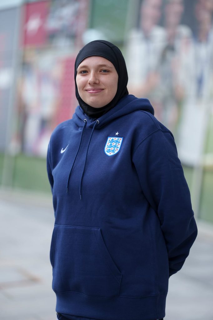 Sarah Fahad in England Football hoodie
