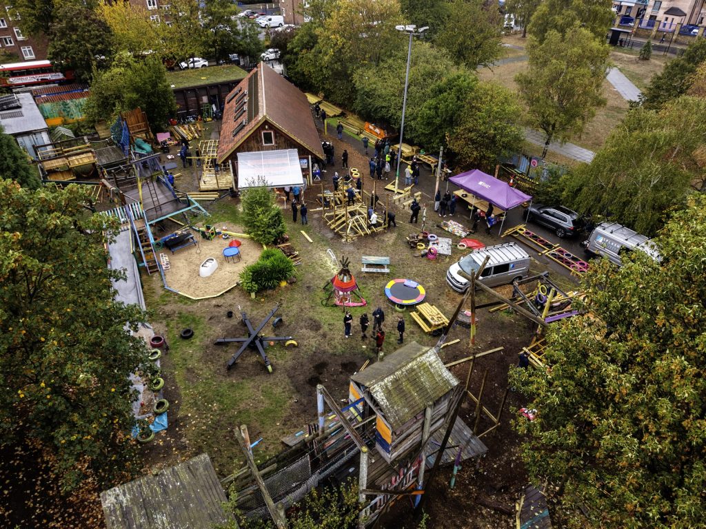 Bird's eye view of Homerton Grove Adventure Playground in Hackney, before renovation